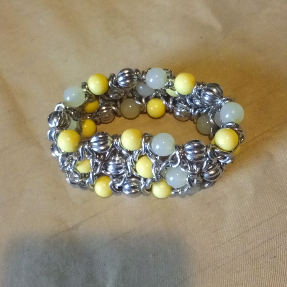 Yellow and Silver Beaded Bracelet